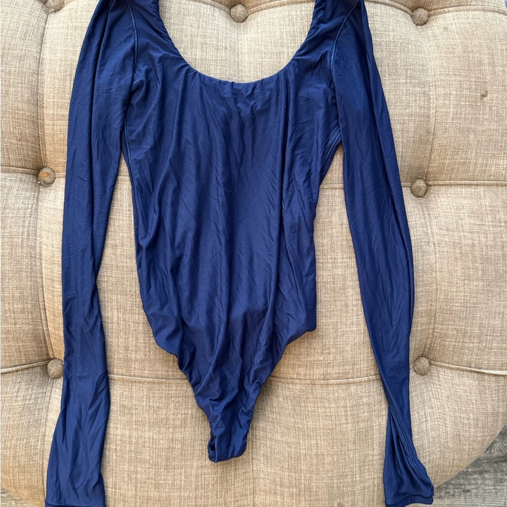 Aerie Smoothez Navy Blue Scoop Neck Long Sleeve Spandex Bodysuit